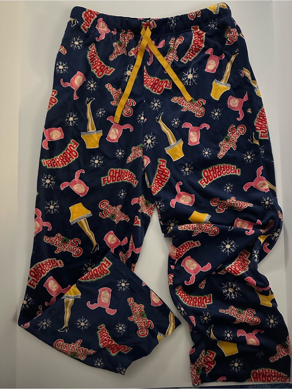 A Christmas Story Unisex Navy Pajama Pants with Pink & Yellow Retro Prints